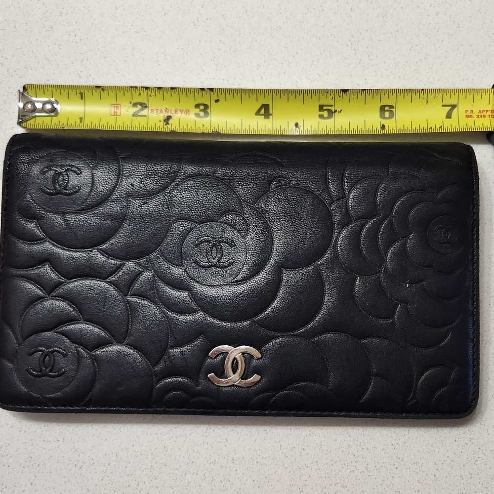 CHANEL Camellia Black Embossed Wallet